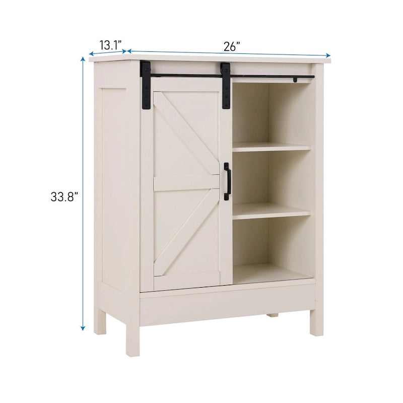 Meuble de rangement de salle de bain sur pied de style ferme avec porte coulissante – 3 étagères