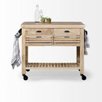 Îlot de cuisine roulant en bois massif avec quincaillerie en fer noir, 46" L