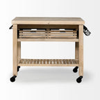 Îlot de cuisine roulant en bois massif avec quincaillerie en fer noir, 46" L
