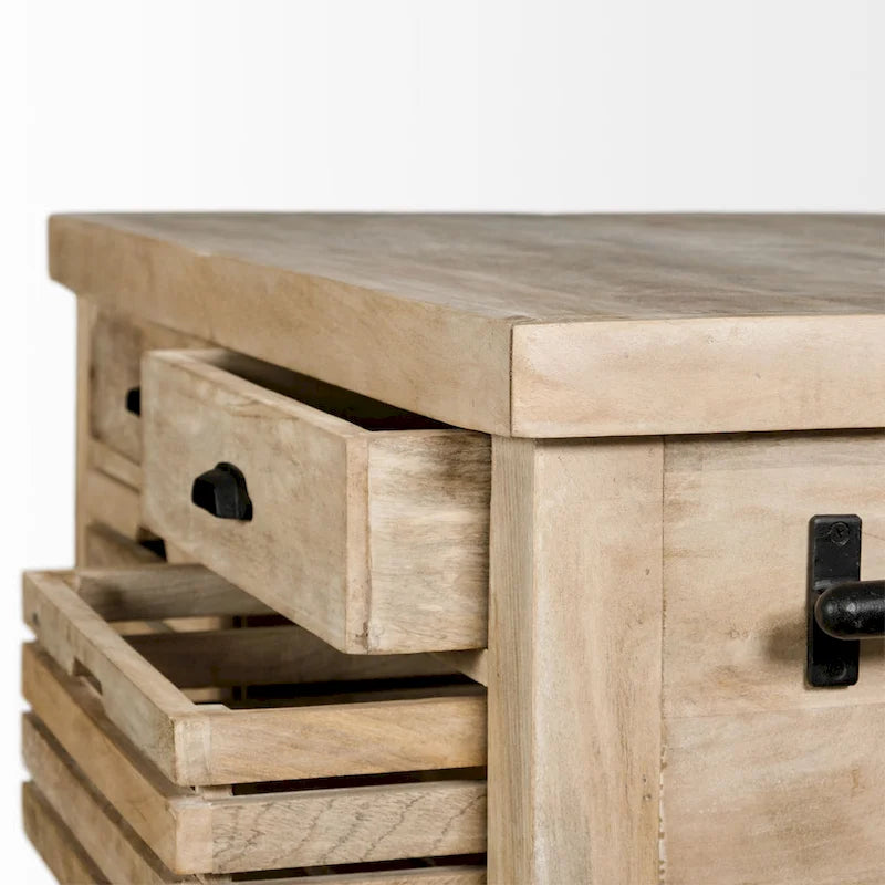 Îlot de cuisine roulant en bois massif avec quincaillerie en fer noir, 46" L