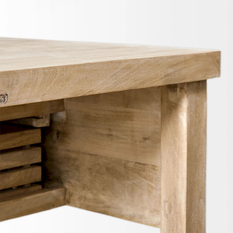 Îlot de cuisine roulant en bois massif avec quincaillerie en fer noir, 46" L