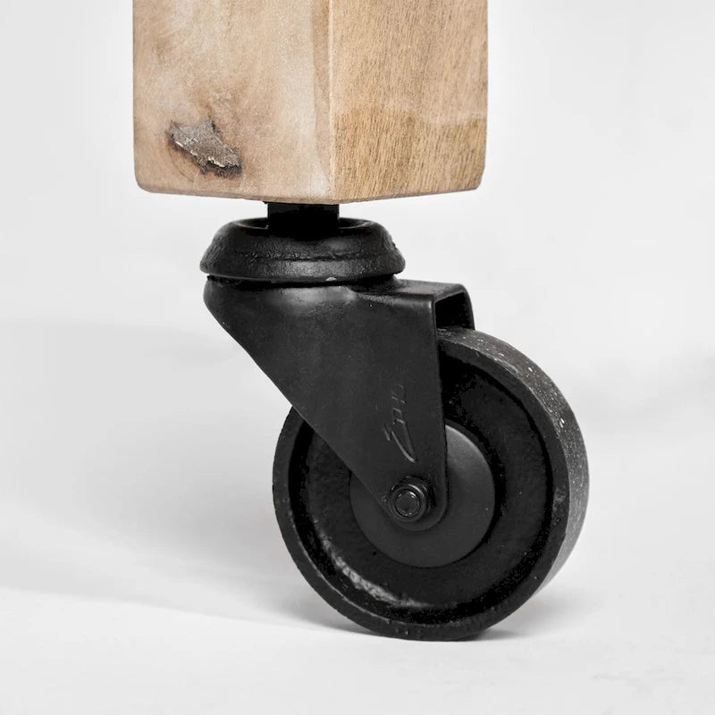 Îlot de cuisine roulant en bois massif avec quincaillerie en fer noir, 46" L
