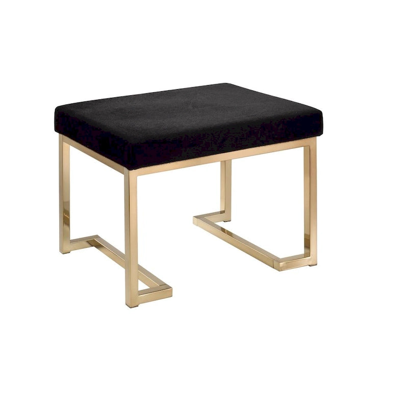 Pouf de rangement en tissu noir avec base en métal couleur champagne