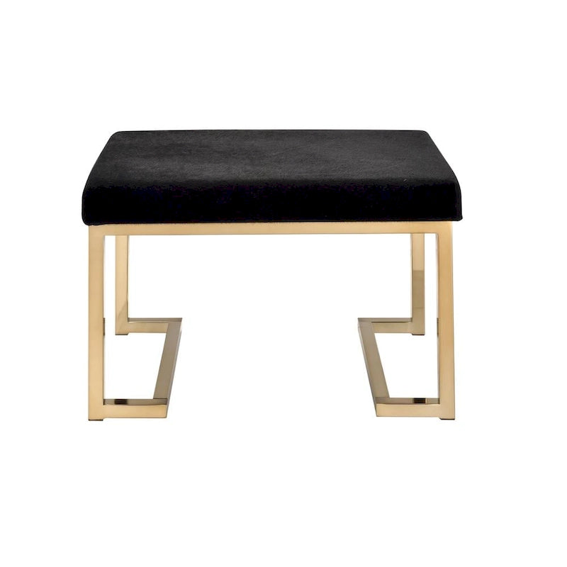 Pouf de rangement en tissu noir avec base en métal couleur champagne