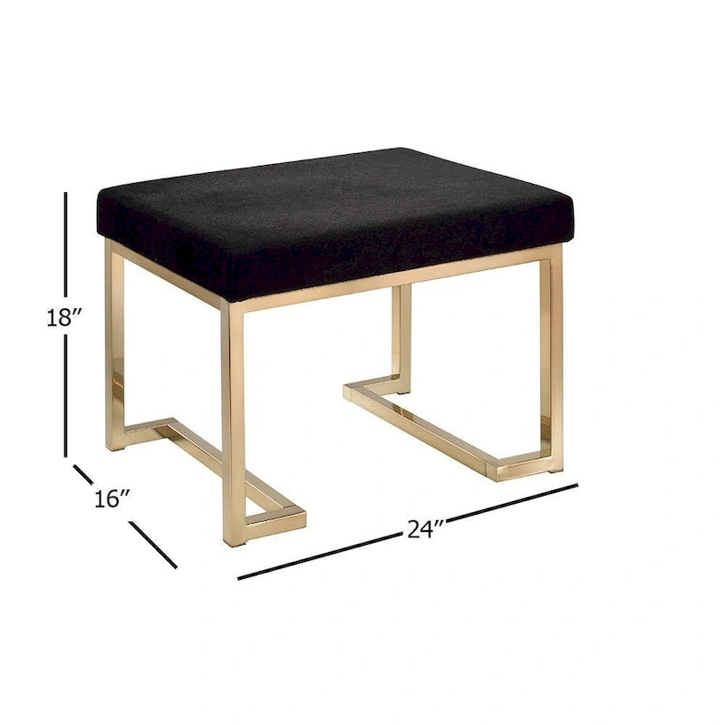 Pouf de rangement en tissu noir avec base en métal couleur champagne