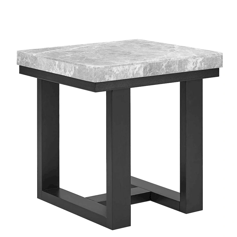 Table d'appoint à plateau en marbre gris et base en bois espresso