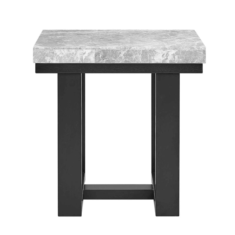 Table d'appoint à plateau en marbre gris et base en bois espresso
