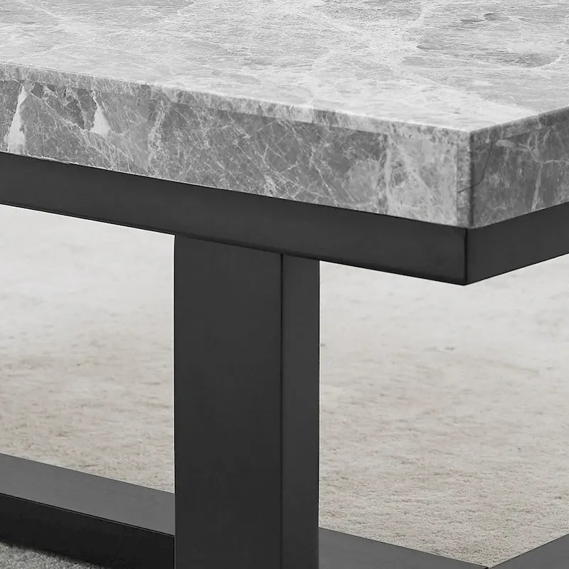 Table d'appoint à plateau en marbre gris et base en bois espresso