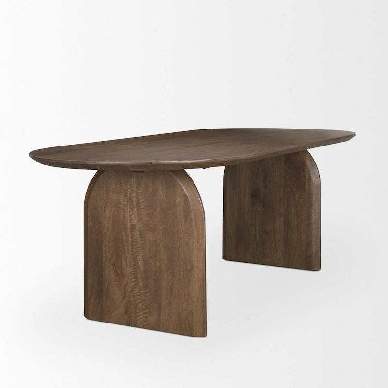 Table à manger ovale en bois massif avec pieds arqués – 6 places