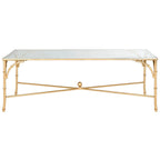 Table basse en fer doré et faux bambou avec plateau en verre trempé