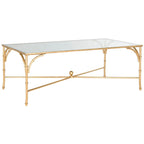 Table basse en fer doré et faux bambou avec plateau en verre trempé