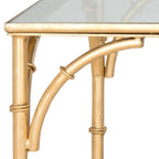 Table basse en fer doré et faux bambou avec plateau en verre trempé