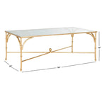 Table basse en fer doré et faux bambou avec plateau en verre trempé