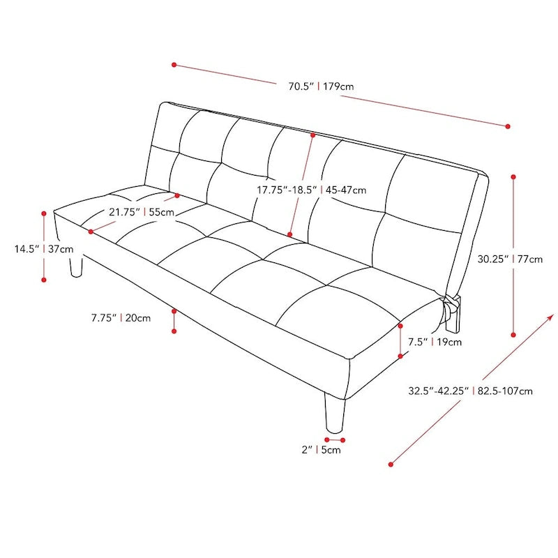 Canapé-lit futon convertible avec matelas texturé capitonné – Inclinable en 2 positions