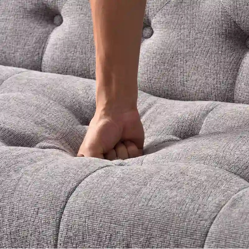 Canapé en tissu capitonné de style Mid-Century avec pieds en bois évasés