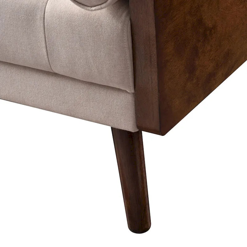 Canapé en tissu capitonné de style Mid-Century avec pieds en bois évasés