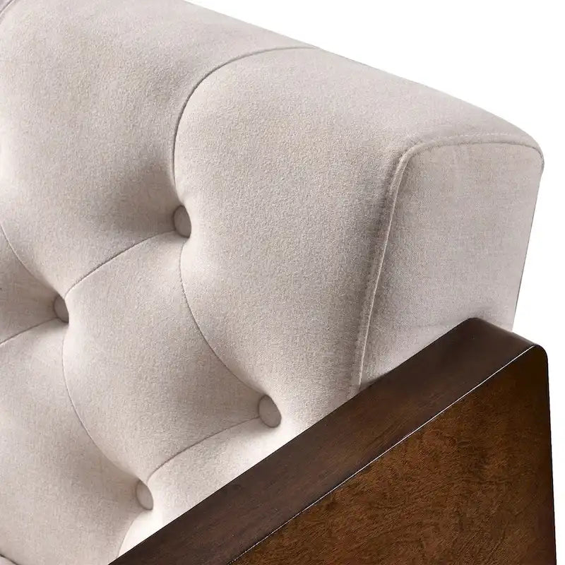 Canapé en tissu capitonné de style Mid-Century avec pieds en bois évasés