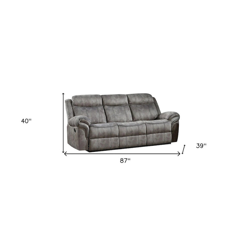 Canapé inclinable 3 places en velours gris de 87 po avec ports USB et pieds noirs