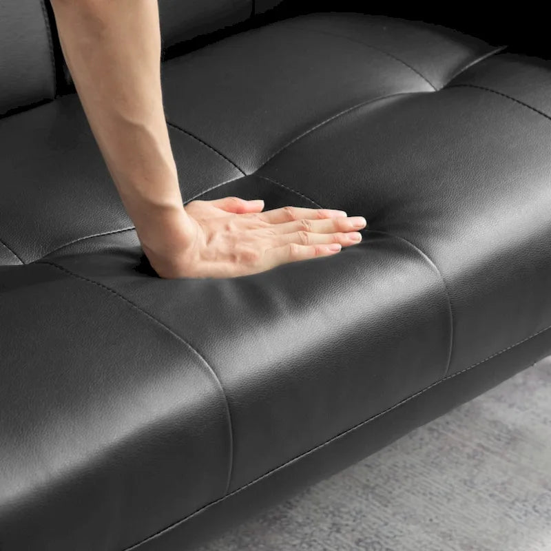 Canapé-lit futon convertible en similicuir avec dossier réglable et porte-gobelets — Noir
