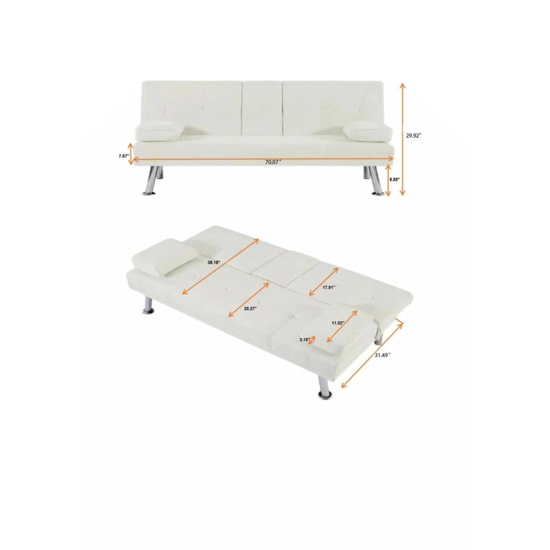 Canapé-lit futon convertible en similicuir avec dossier réglable et porte-gobelets — Noir
