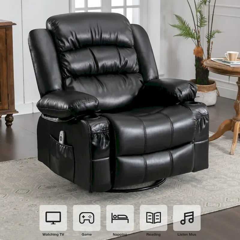 Fauteuil inclinable pivotant et massant, avec fonction de chauffage et port de chargement USB