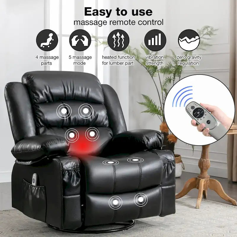 Fauteuil inclinable pivotant et massant, avec fonction de chauffage et port de chargement USB