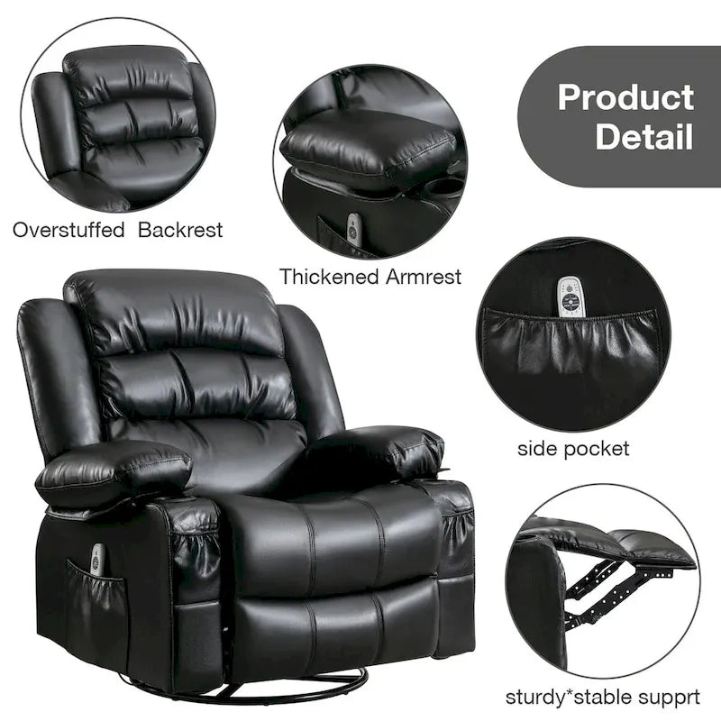 Fauteuil inclinable pivotant et massant, avec fonction de chauffage et port de chargement USB