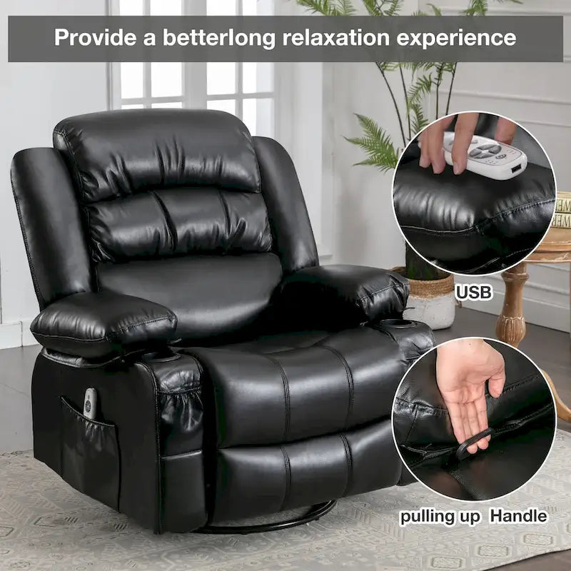 Fauteuil inclinable pivotant et massant, avec fonction de chauffage et port de chargement USB