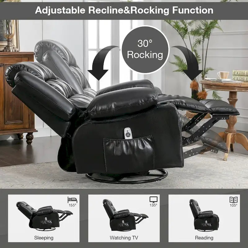 Fauteuil inclinable pivotant et massant, avec fonction de chauffage et port de chargement USB