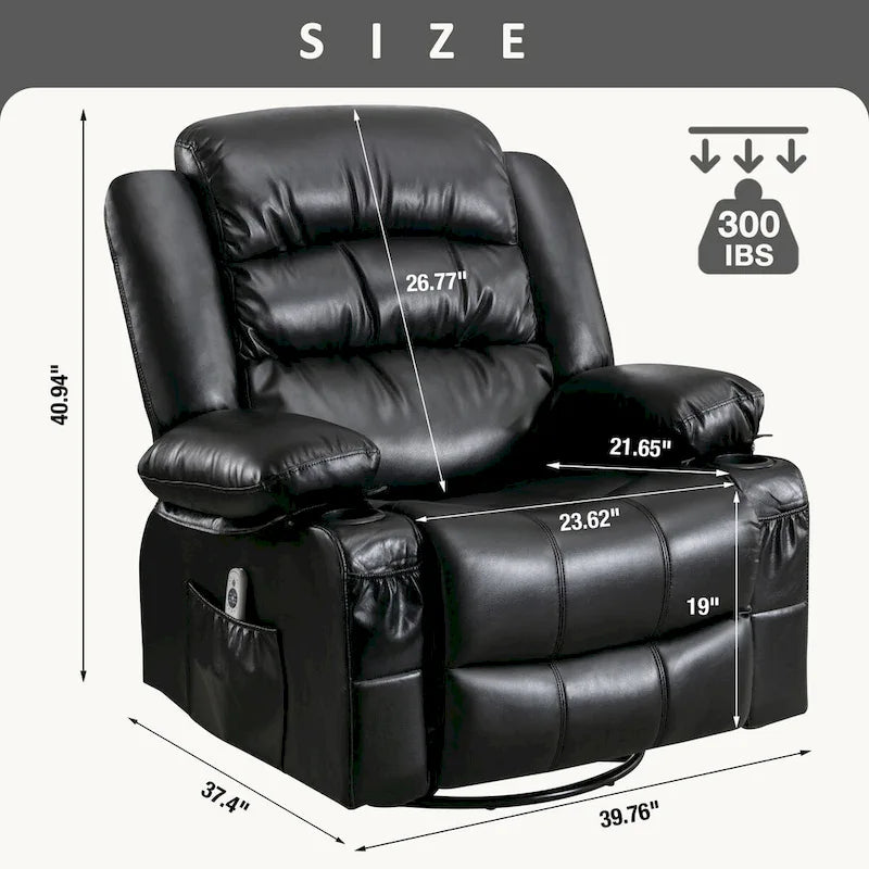 Fauteuil inclinable pivotant et massant, avec fonction de chauffage et port de chargement USB