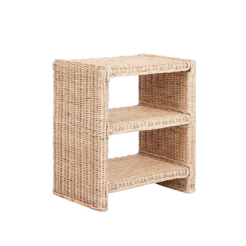 Table d'appoint bohème côtière à 3 niveaux en rotin et bois de manguier – Marron naturel