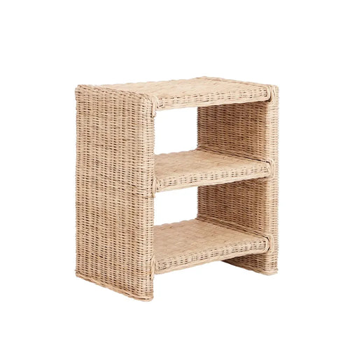 Table d'appoint bohème côtière à 3 niveaux en rotin et bois de manguier – Marron naturel