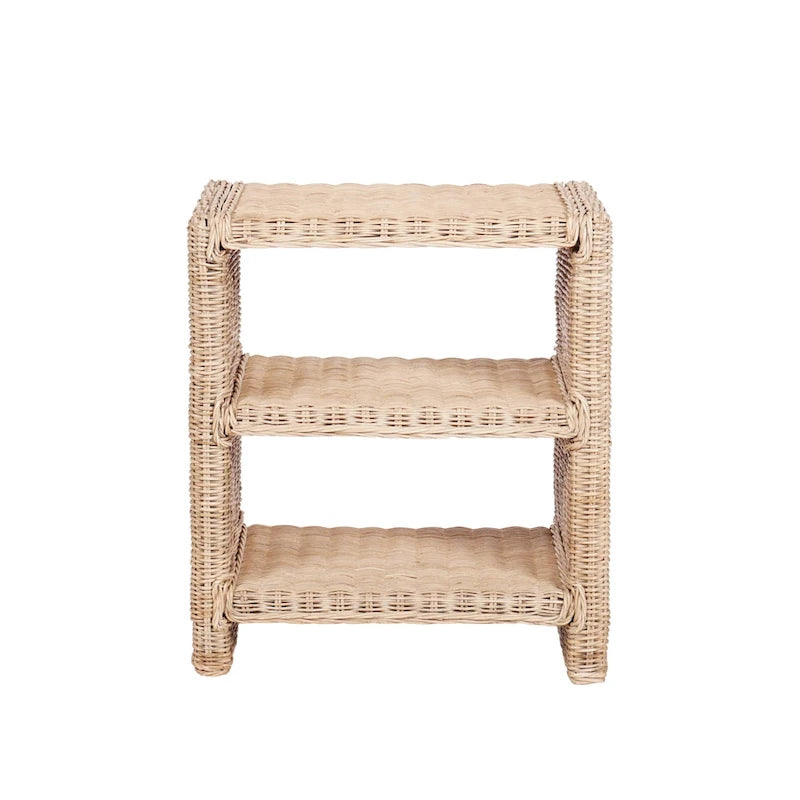 Table d'appoint bohème côtière à 3 niveaux en rotin et bois de manguier – Marron naturel