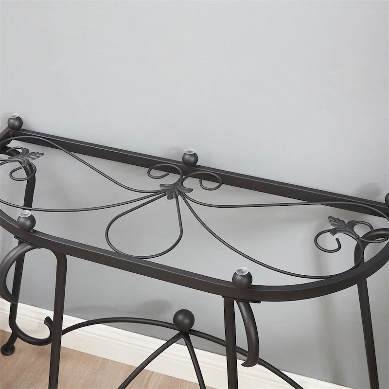 Table basse en verre trempé avec structure en métal noir