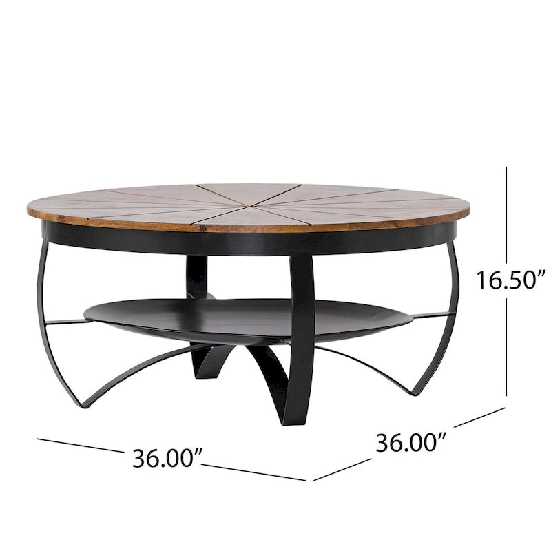 Table basse ronde en bois de manguier avec pieds en fer
