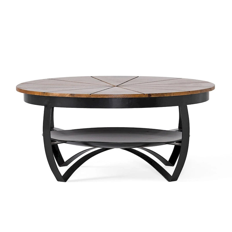 Table basse ronde en bois de manguier avec pieds en fer