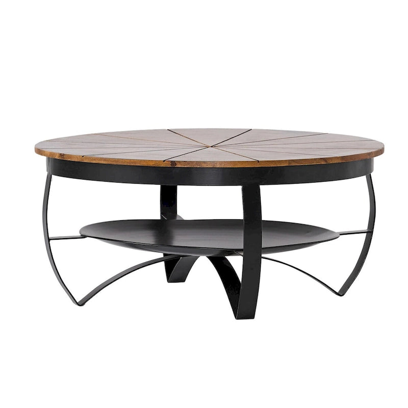 Table basse ronde en bois de manguier avec pieds en fer