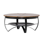 Table basse ronde en bois de manguier avec pieds en fer