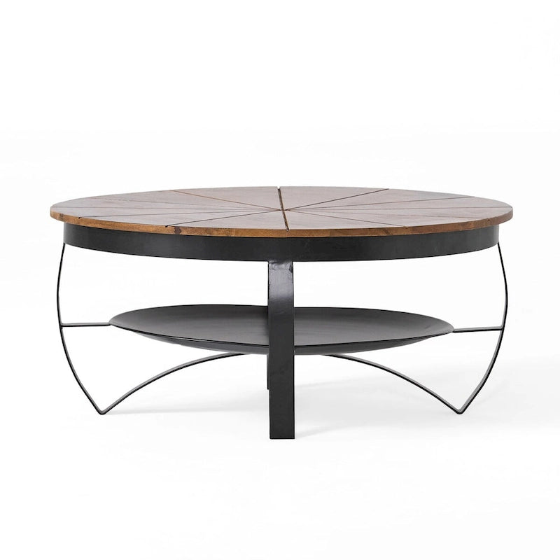 Table basse ronde en bois de manguier avec pieds en fer