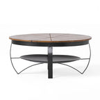 Table basse ronde en bois de manguier avec pieds en fer