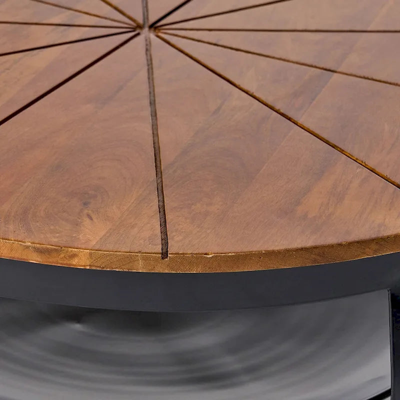 Table basse ronde en bois de manguier avec pieds en fer