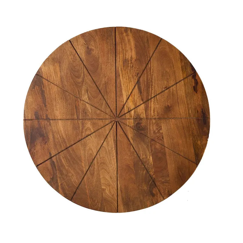 Table basse ronde en bois de manguier avec pieds en fer