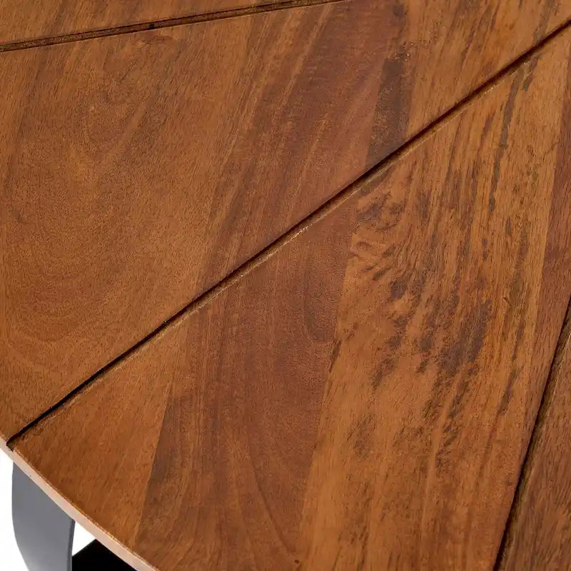 Table basse ronde en bois de manguier avec pieds en fer