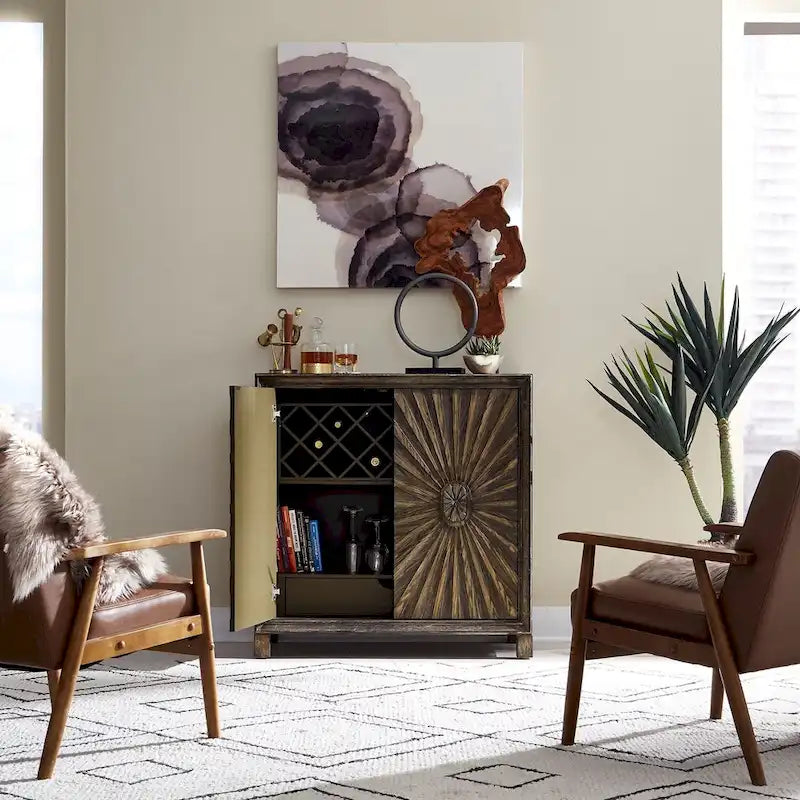 Meuble d'appoint à vin 2 portes avec motif étoile