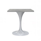 Table à manger carrée en résine avec pied central en acier blanc