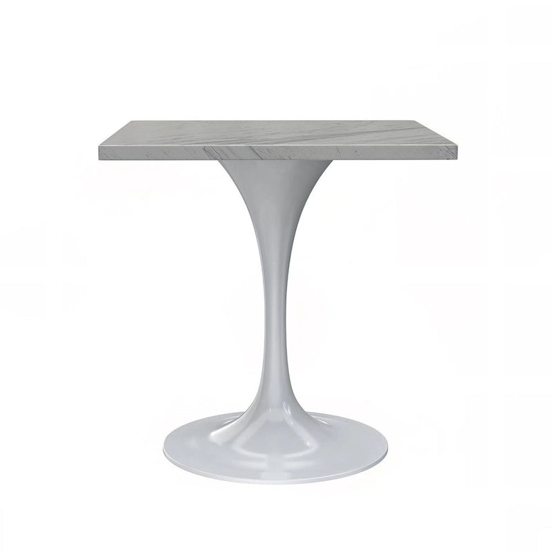 Table à manger carrée en résine avec pied central en acier blanc