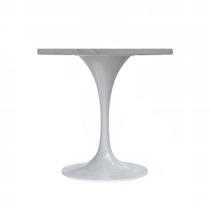 Table à manger carrée en résine avec pied central en acier blanc