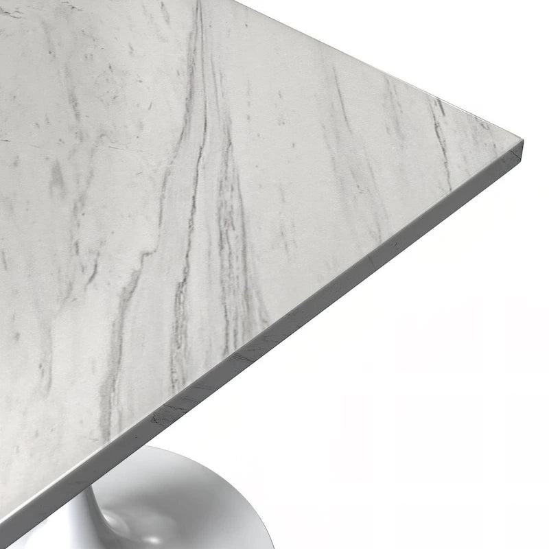Table à manger carrée en résine avec pied central en acier blanc