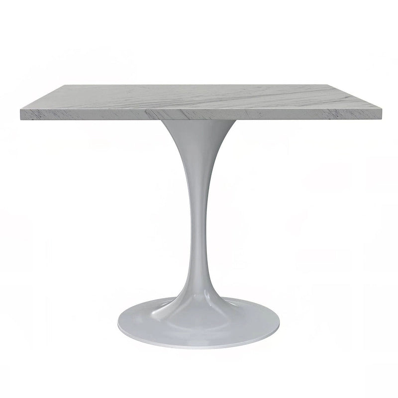Table à manger carrée en résine avec pied central en acier blanc
