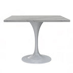 Table à manger carrée en résine avec pied central en acier blanc
